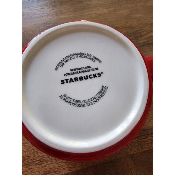 2012 Starbucks Bone China Red Christmas Holiday Coffee Mug | Gold Ornaments - Picture 4 of 4